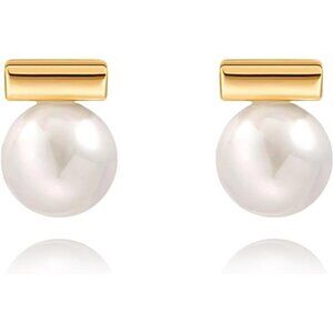 ✨ 18K Gold Plated Bar Earrings with Simulated Pearl – Dainty Modern Studs